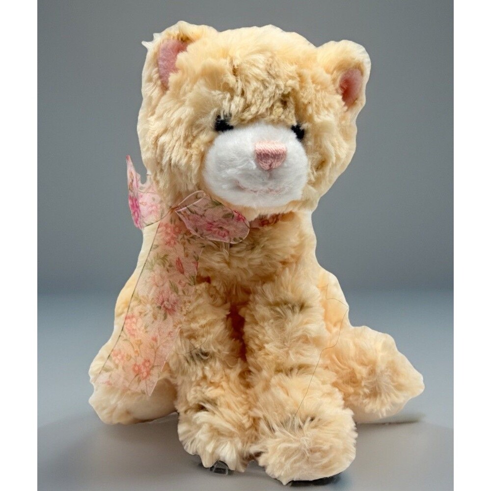 Gund Penny Tabby Cream Kitten Cat Plush Stuffed Animal 11032 Pink Floral Bow